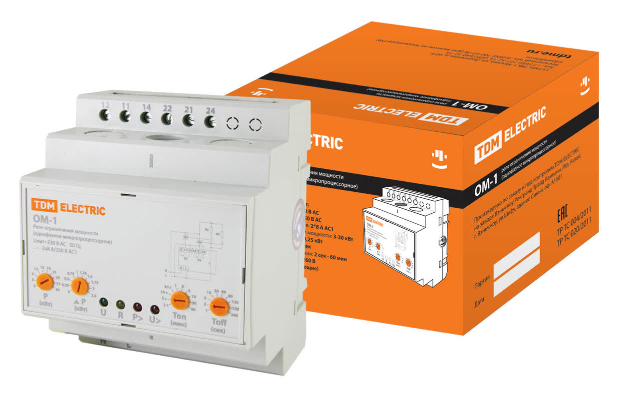 Реле ограничения мощности ОМ-1 3/30-Н-01 (1ф, 3-30кВт, 4мод, с реле напр.) TDM