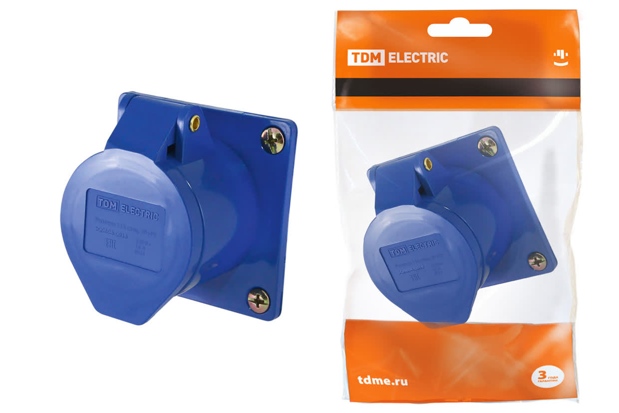 TDM Розетка 423 скрытая 2Р+РЕ 32А 220В IP44 TDM — 10.00Вт IP44