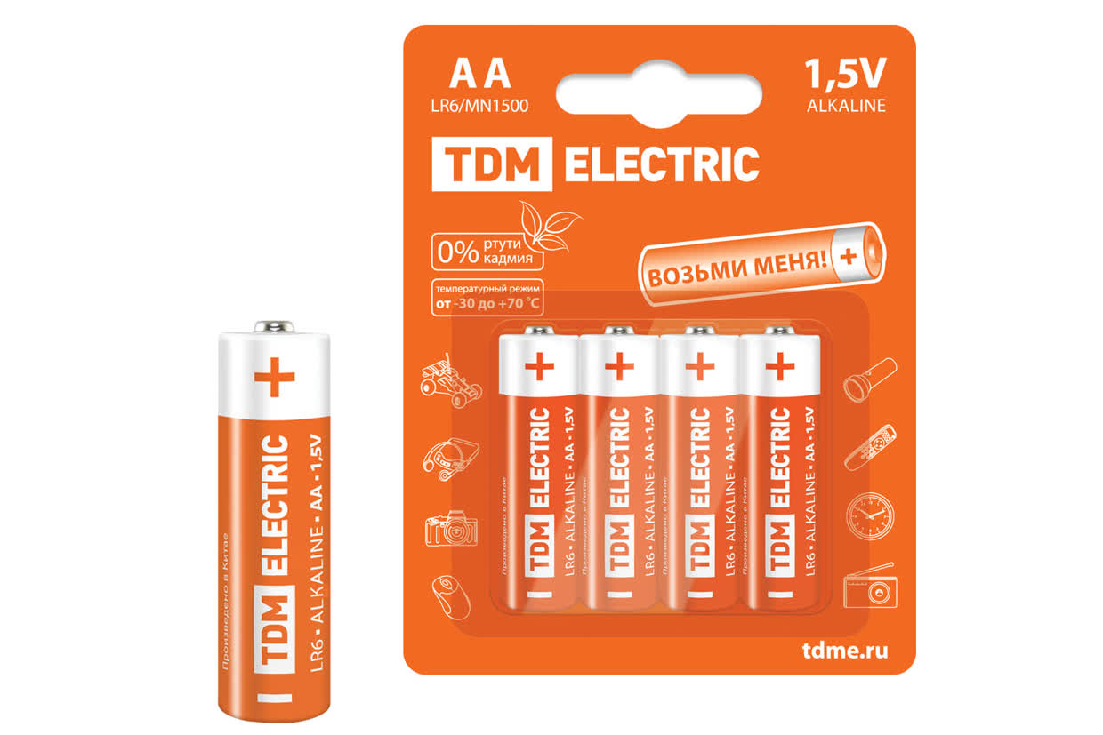 Элементы питания LR6 AA Alkaline 1,5V BP-4 TDM Элементы питания LR6 AA Alkaline 1,5V BP-4 TDM