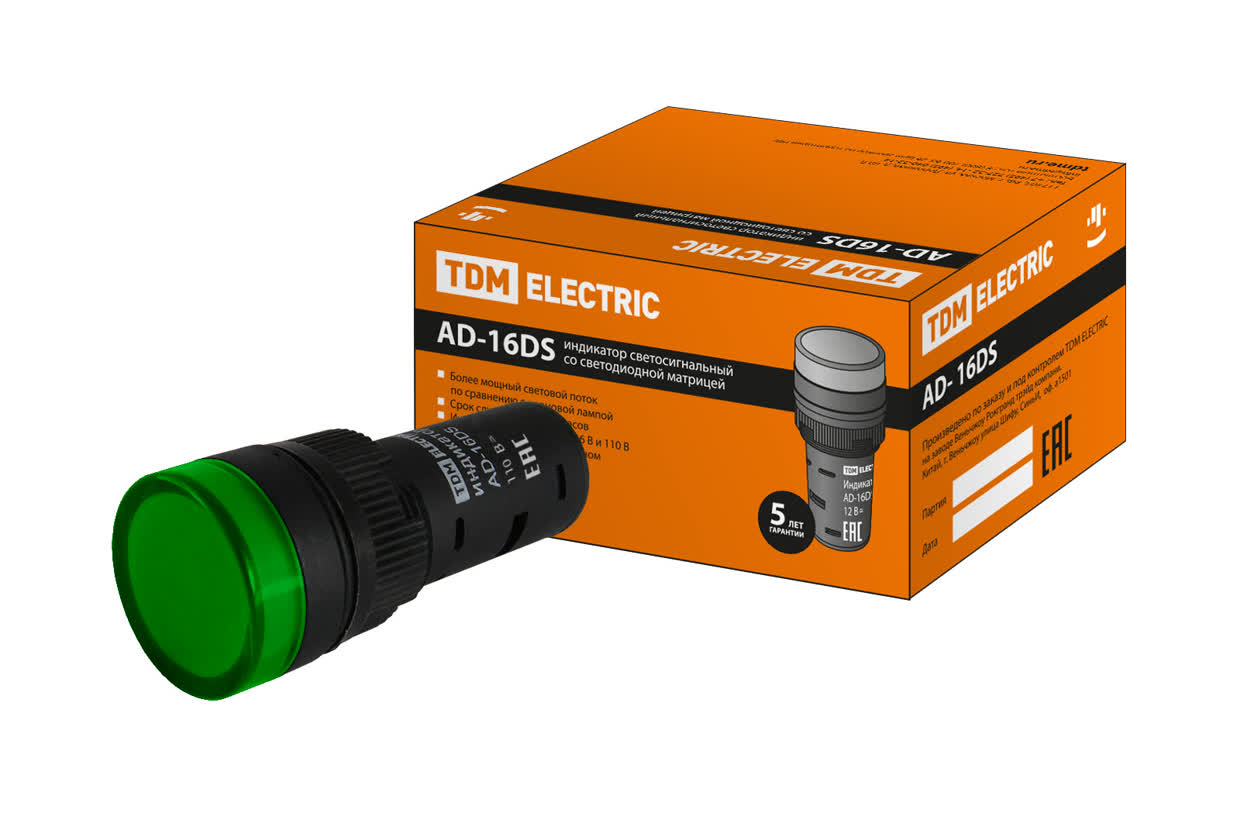 TDM Лампа AD-16DS(LED)матрица d16мм зеленый 110В AC/DC TDM — 10.00Вт IP20