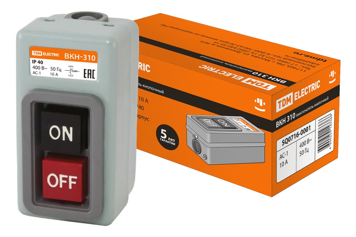 TDM Выключатель кнопочный с блокировкой ВКН-310 3Р 10А 230/400В IP40 TDM  — 10.00Вт IP20