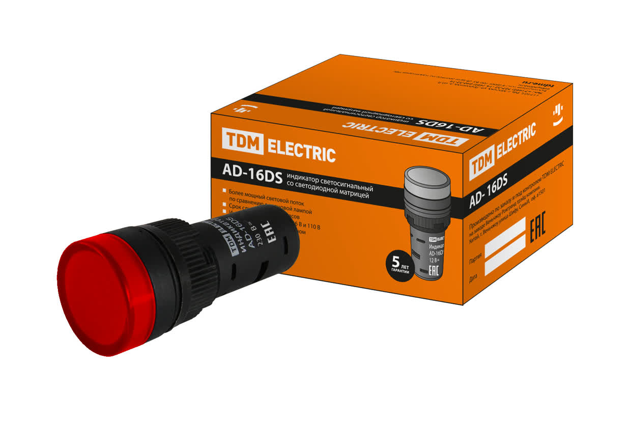 TDM Лампа AD-16DS(LED)матрица d16мм красный 230В АС TDM — 10.00Вт IP20