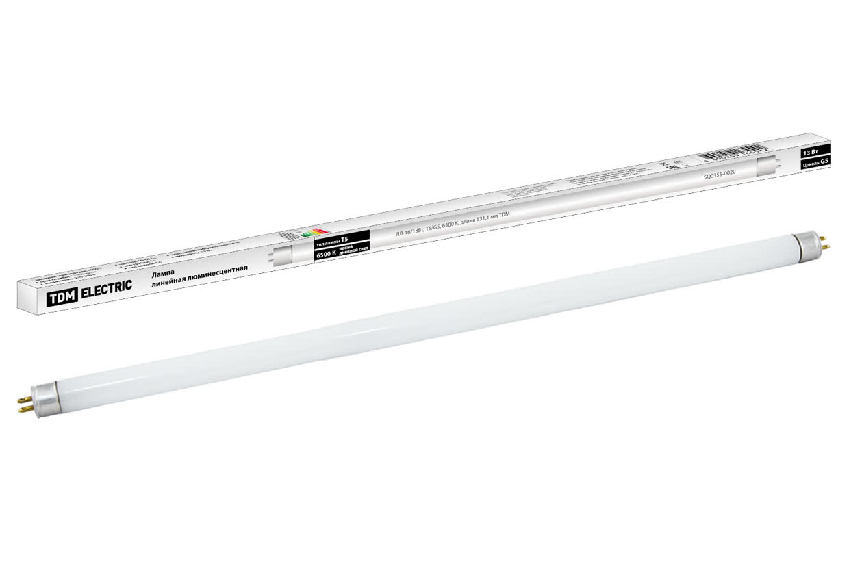 TDM Лампа люминесцентная линейная двухцокольная ЛЛ-16/13 Вт, T5/G5, 6500 К, длина 531,1мм TDM — 13.00Вт IP20