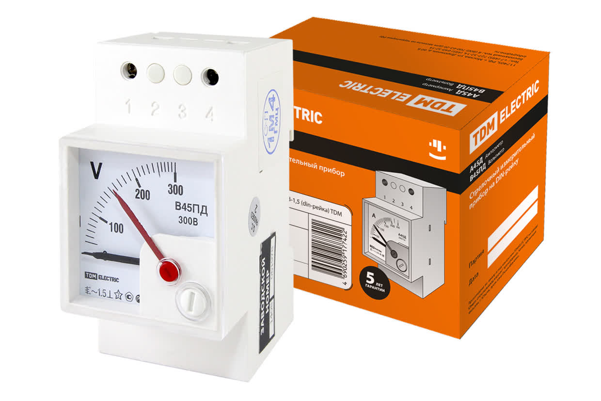 TDM Вольтметр В45ПД 300В-1,5 (DIN-рейка) TDM — 10.00Вт IP20