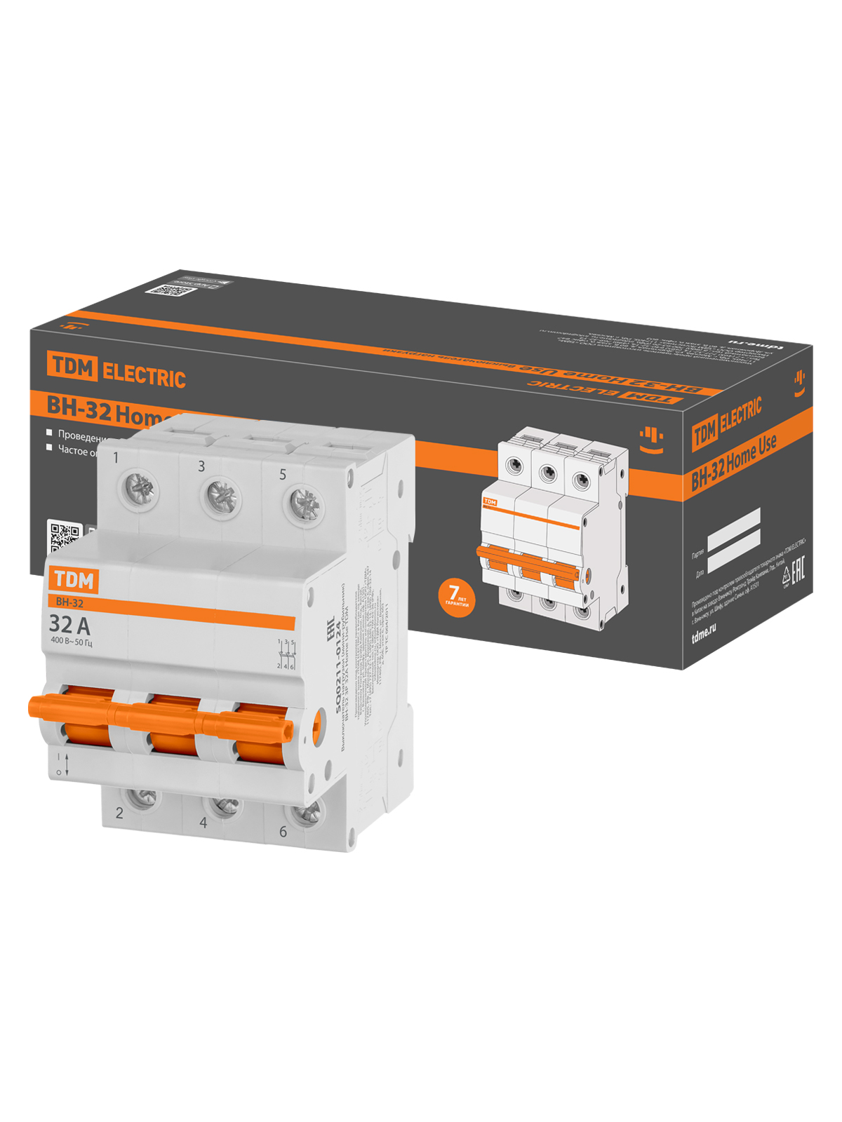 TDM Выключатель нагрузки (мини-рубильник) ВН-32 3P 32A Home Use TDM — 10.00Вт IP20