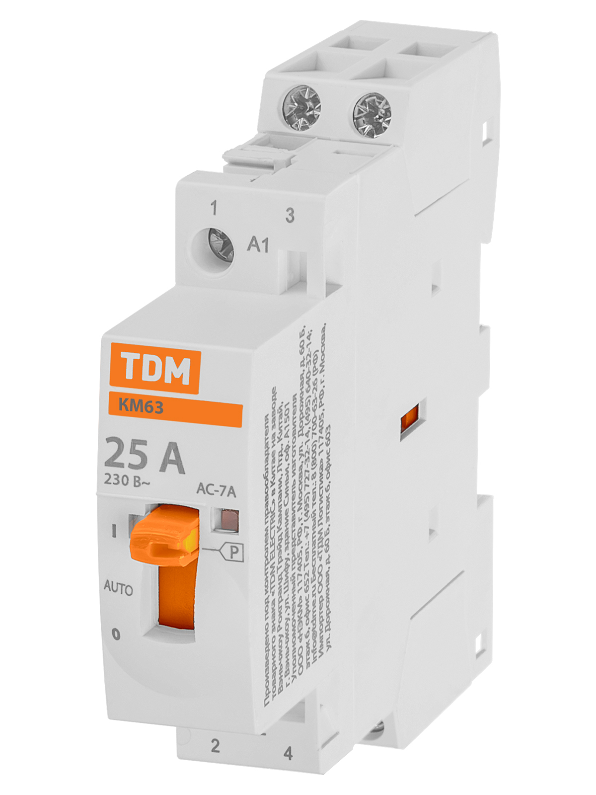 TDM Контактор модульный с ручным управлением КМ63/2-25 2НО 230В АС TDM — 10.00Вт IP20