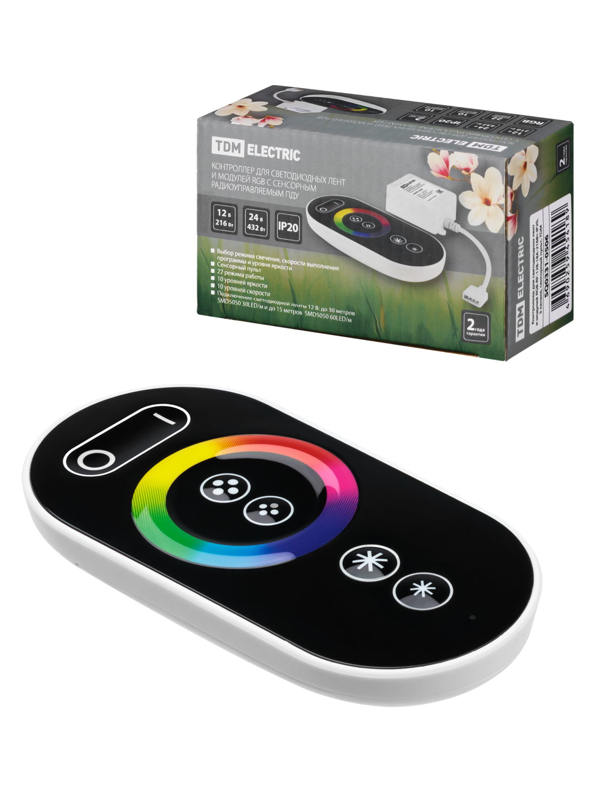 TDM Контроллер для светодиодных лент и модулей RGB-RF-12В-18А-216Вт-IP20, 3 канала, сенсорный пульт, TDM — 10.00Вт IP20