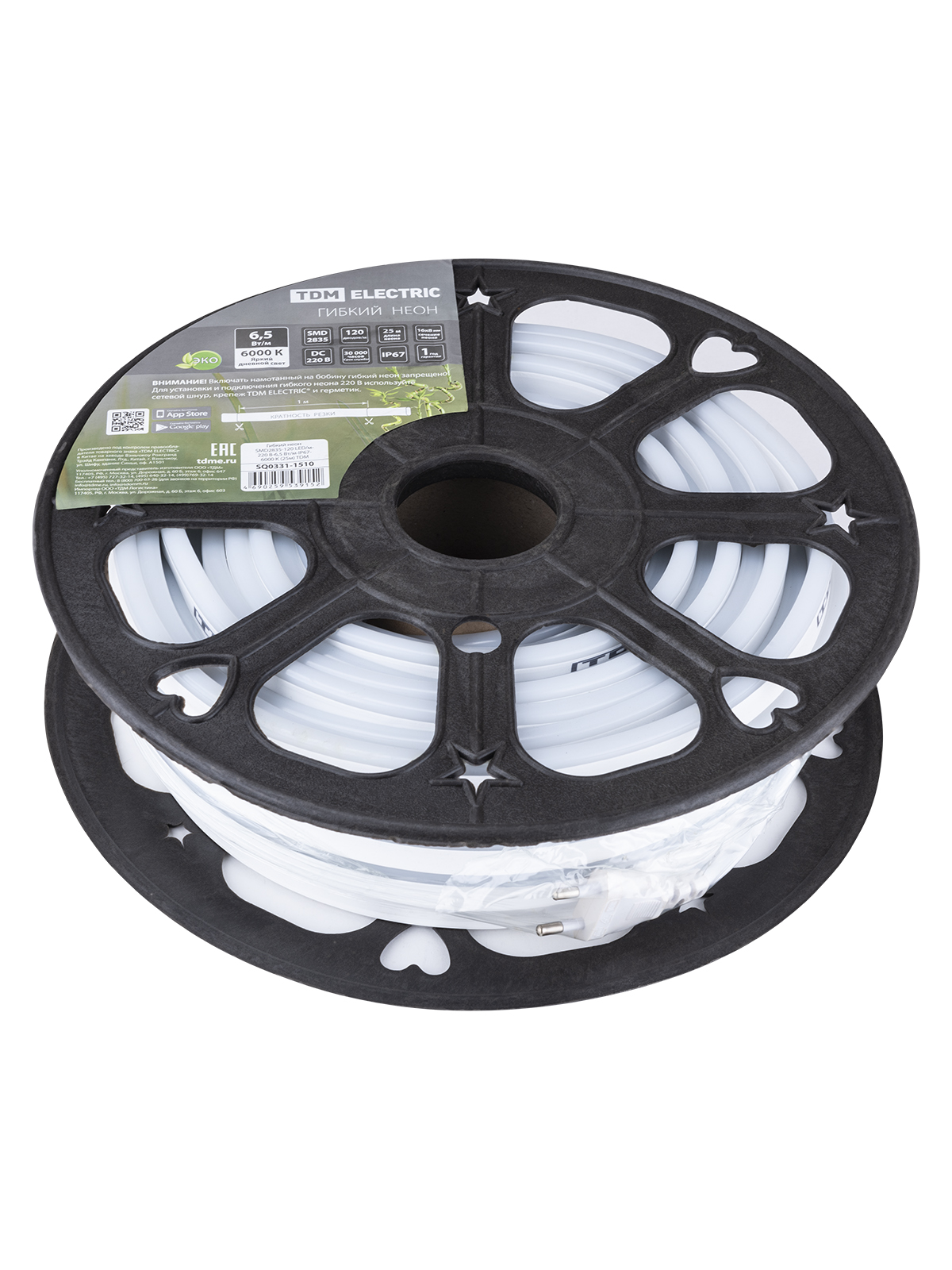 TDM Гибкий неон SMD2835-120 LED/м-220 В-6,5 Вт/м-IP67-6000 K (25м) TDM — 287.00Вт IP67