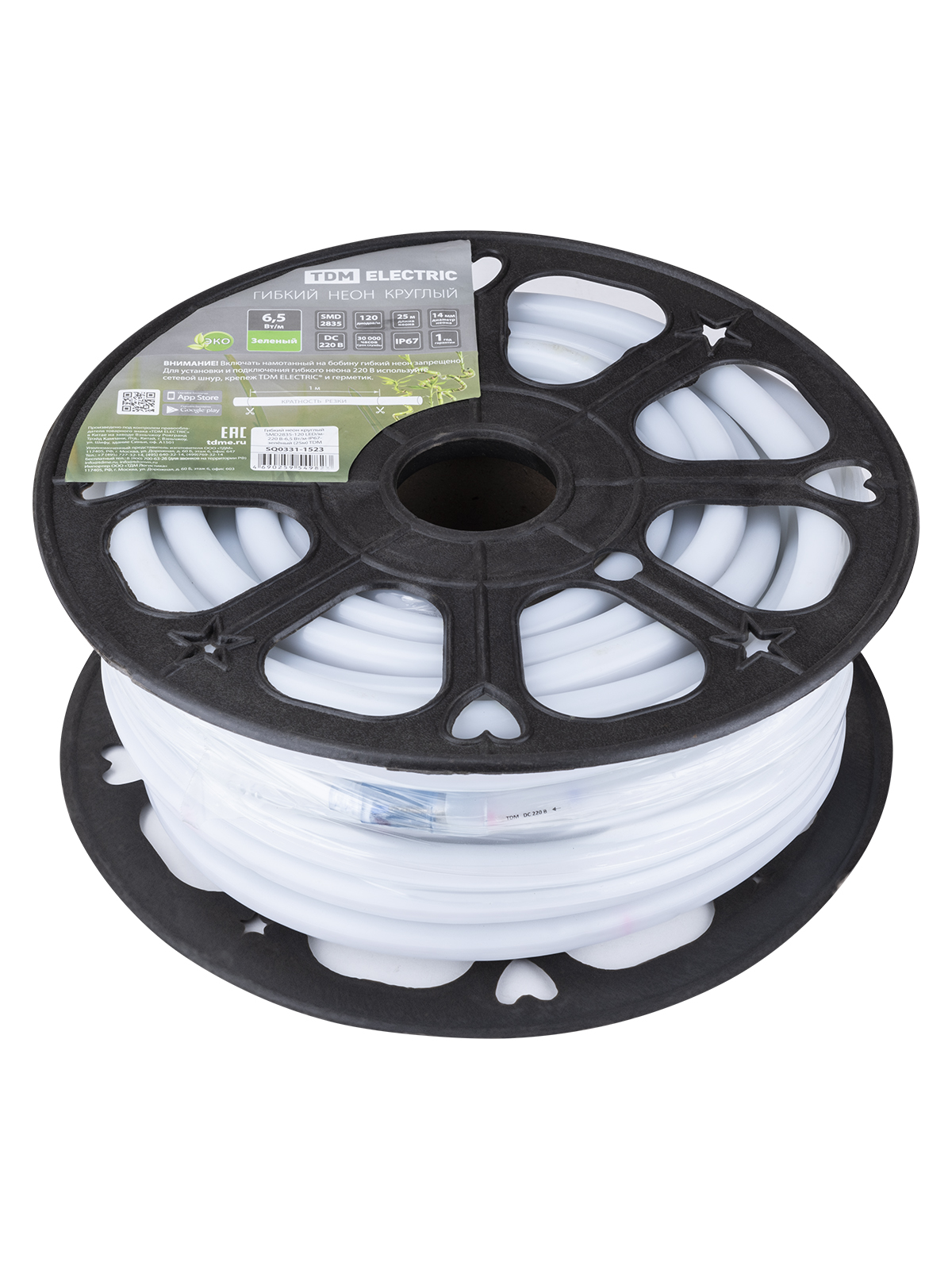TDM Гибкий неон круглый SMD2835-120 LED/м-220 В-6,5 Вт/м-IP67-зелёный (25м) TDM — 287.00Вт IP67